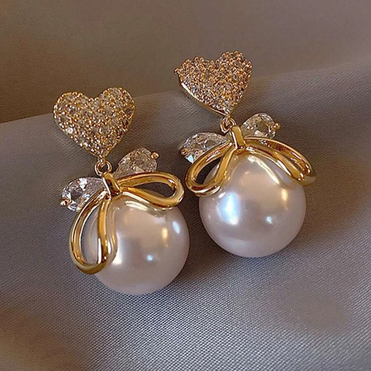 (2X1) Pendientes "Lazo de Perla" - Oro 18k