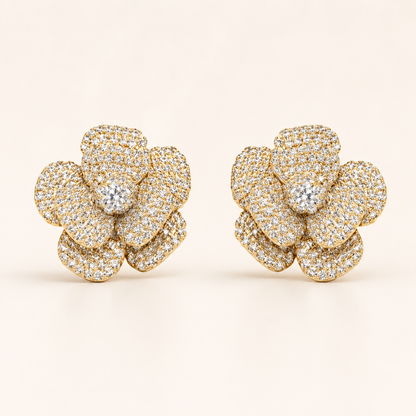 Pendientes “Camelia Dorada” – Cristales Brillantes