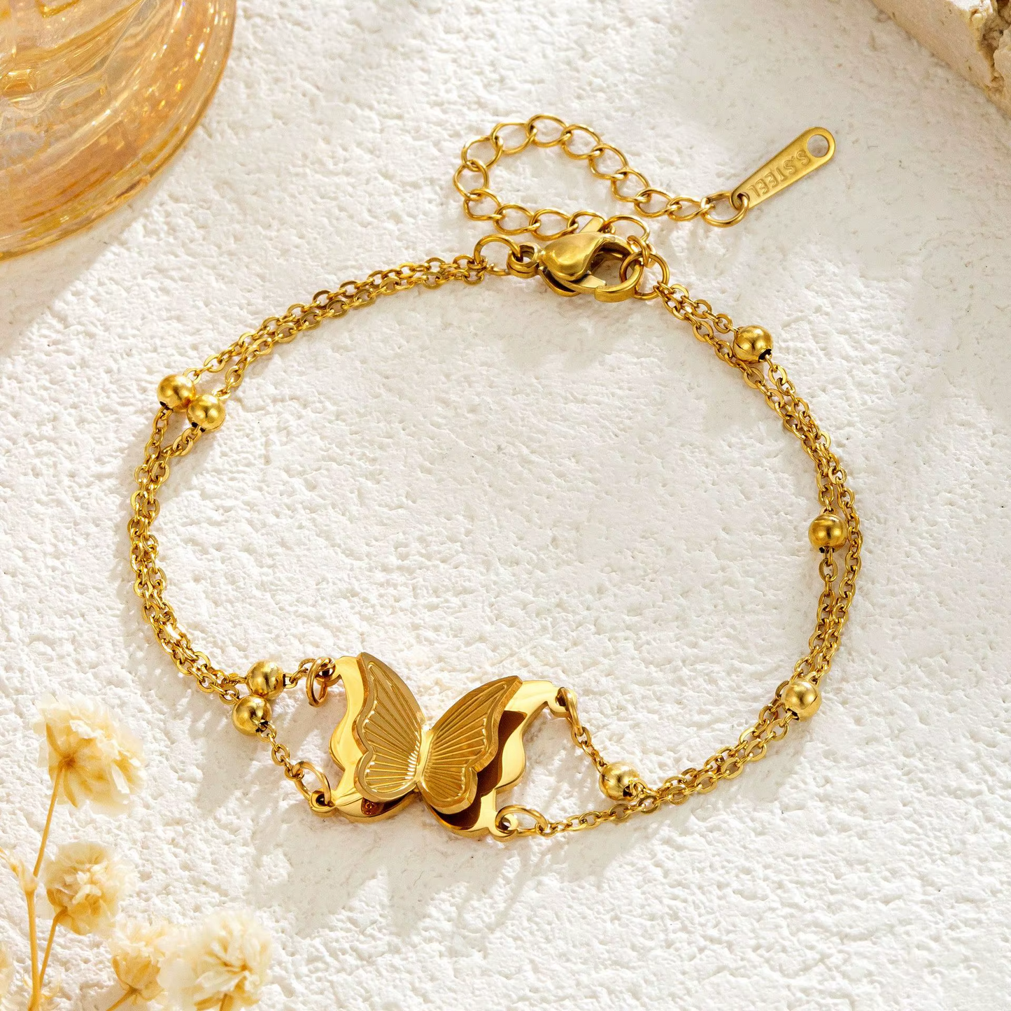 Pulsera Mariposa Dorada – Acero Inoxidable y Baño de Oro 18K