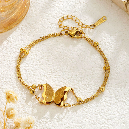 Pulsera Mariposa Dorada – Acero Inoxidable y Baño de Oro 18K