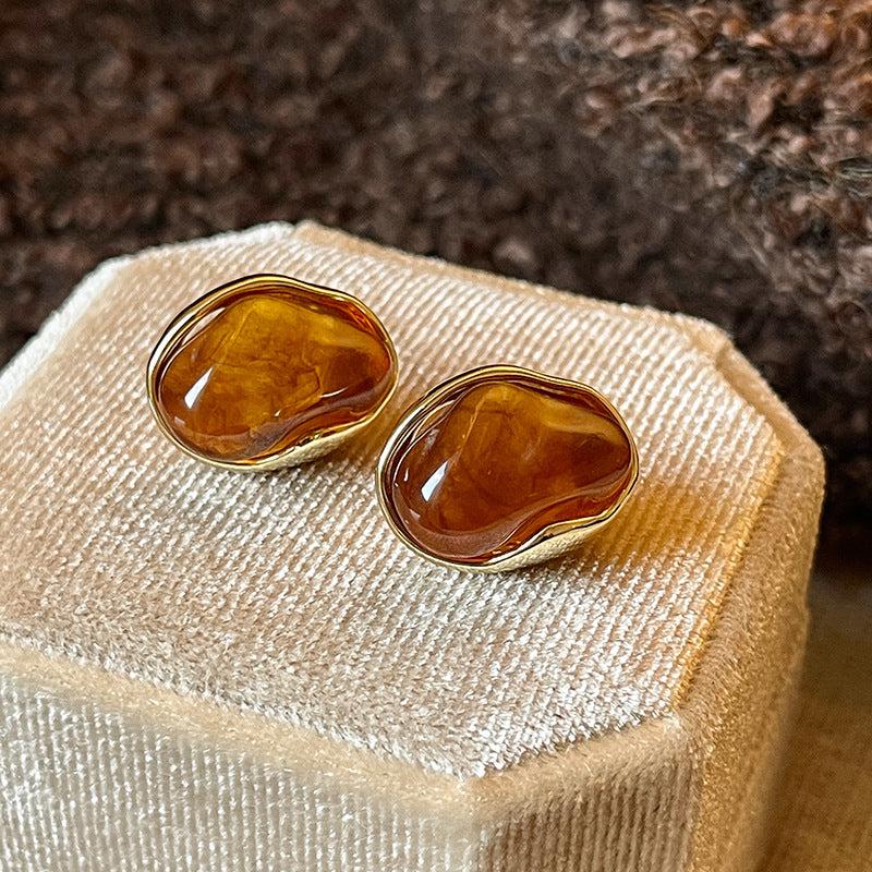 Pendientes "ÁmbarLuz" - Resina & Oro