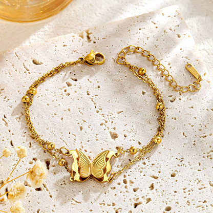Pulsera Mariposa Dorada – Acero Inoxidable y Baño de Oro 18K