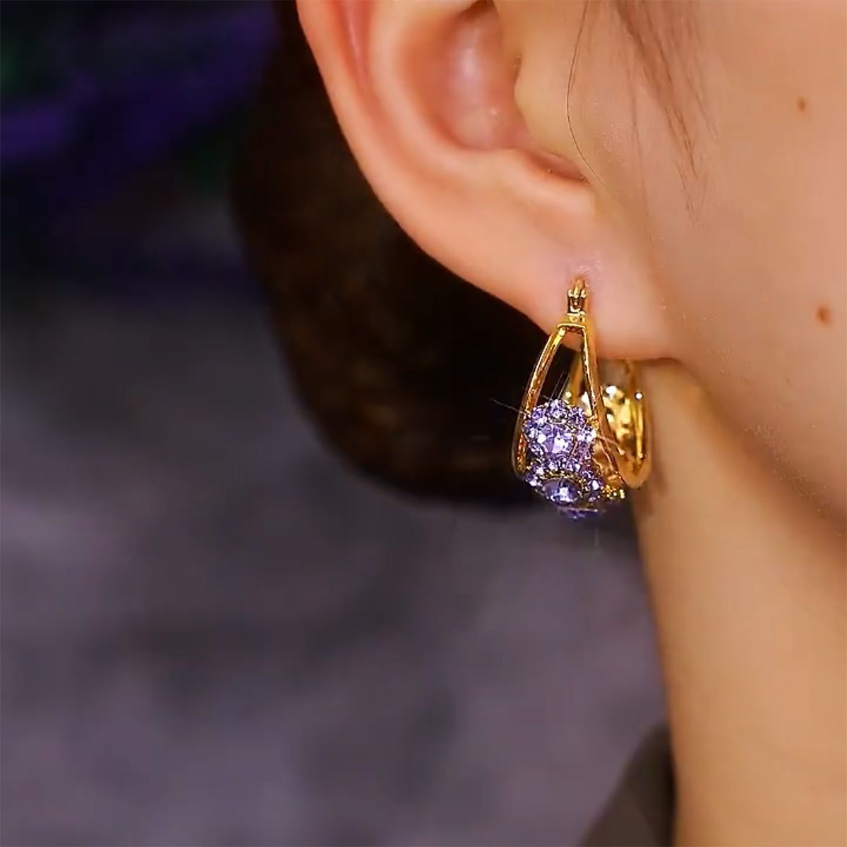 Pendientes AmatistaLuz – Cristal Violeta & Oro 18k