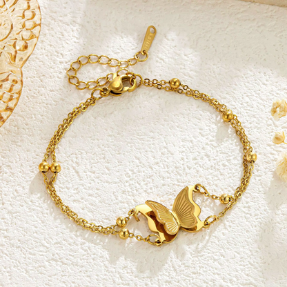 Pulsera Mariposa Dorada – Acero Inoxidable y Baño de Oro 18K
