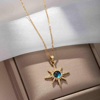 Colgante EstrellaLuz – Cristal Azul & Baño de Oro