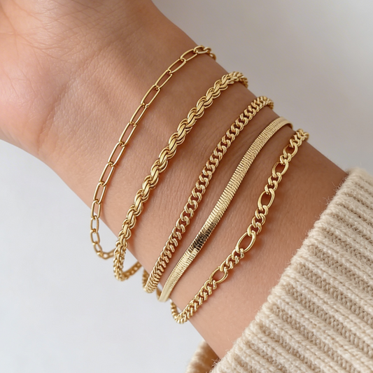 Set Aura Dorada – 5 Pulseras Doradas